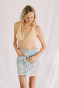 The Sullivan in Geometric Sea Glass, an absorbent terry cloth towel wrap skirt