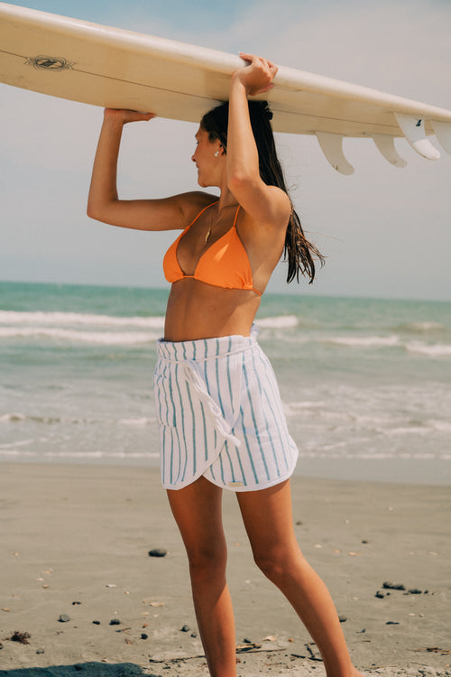 Blue Horizon Stripe towel wrap skirt by Coastal Cloth Co., a 100% cotton terry beach cover-up